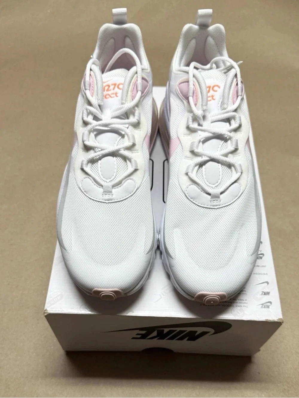 Nike Air Max 270 React White Pink Foam Women’s size 12 Running NEW!